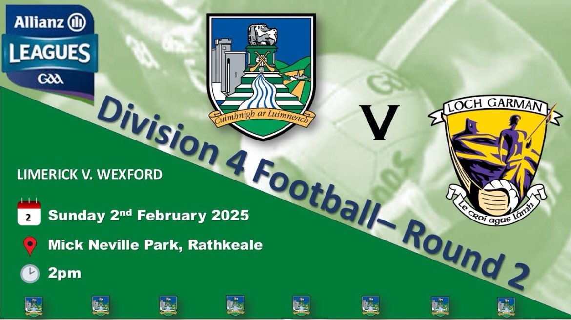 Limerick Allianz Football League Rd 2 v Wexford

Advance ticket sales only at 
am.ticketmaster.com/gaa/fblimleague
allianzfootballleague or selected Centra &amp; SuperValu stores.