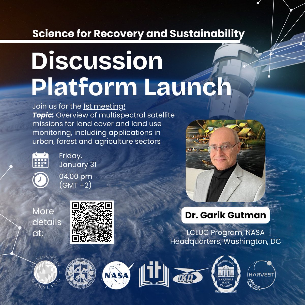 This Friday, Garik Gutman from <a href="/NASA/">NASA</a>'s <a href="/LCLUCProgram/">Land-Cover & Land-Use Change (LCLUC) Program</a> will discuss satellite missions for land cover research as part of a new global platform bringing together experts from #Ukraine and the U.S. #online

Register now: go.umd.edu/recovery-susta…