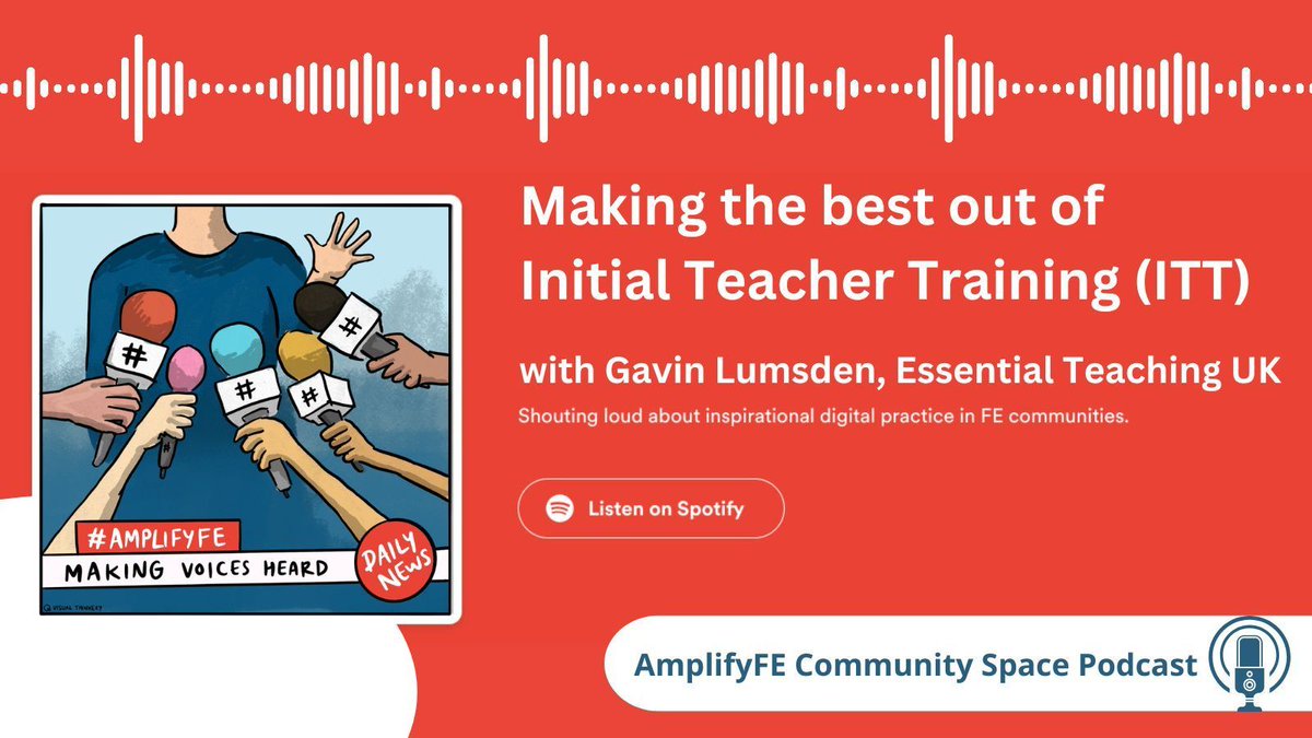 Check out our latest #AmplifyFE podcast 'Making the best out of Initial Teacher Training (ITT)'. Chloë talks to Gavin Lumsden of Essential Teaching UK about the new Level 5 Diploma in Teaching (FE and Skills) or 'DIT'
#FurtherEducation #Podcast #LoveFE

buff.ly/3E242EB