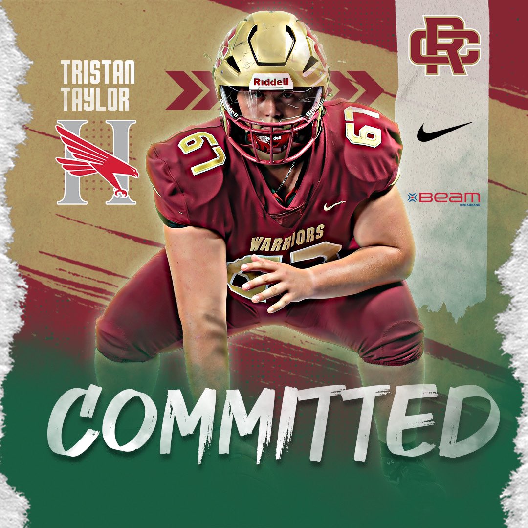 RCWarriorsFB's tweet photo. Weโre excited to announce that @Tristan67Taylor has committed to continue his academic and athletic career at Huntingdon College! Proud of you, Tristan! ๐๐ #WarriorNation #Hawks #Committed https://t.co/To018YRMll