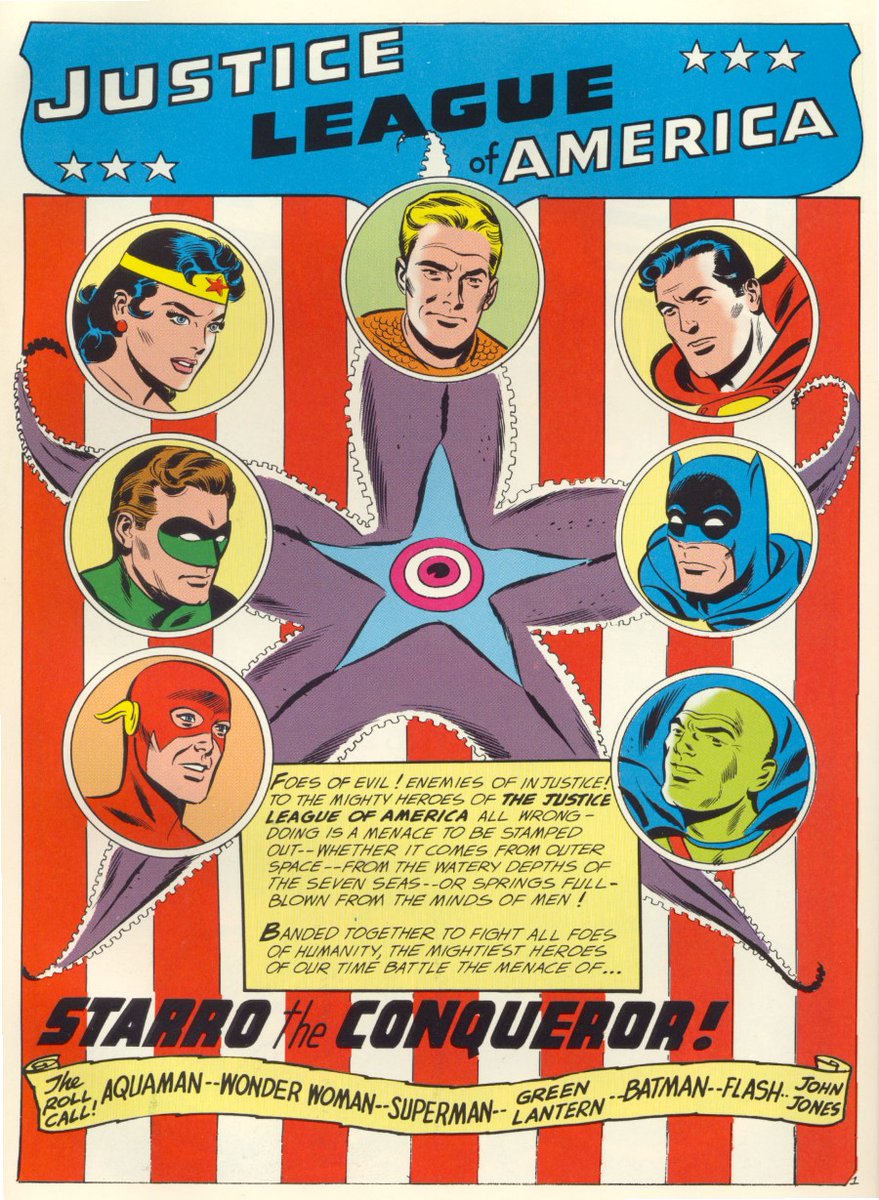 Awesome opening Splash Page: our heroes facing Starro the Conqueror, Brave and The Bold V1 Iss 28, Mar 1960. Aquaman front &amp; center!
Writer: Gardner Fox
Penciler: Mike Sekowsky
Inks: Bernie Sachs, Joe Giella, Murphy Anderson
#BraveAndTheBold #Batman #WonderWoman #Superman #Starro