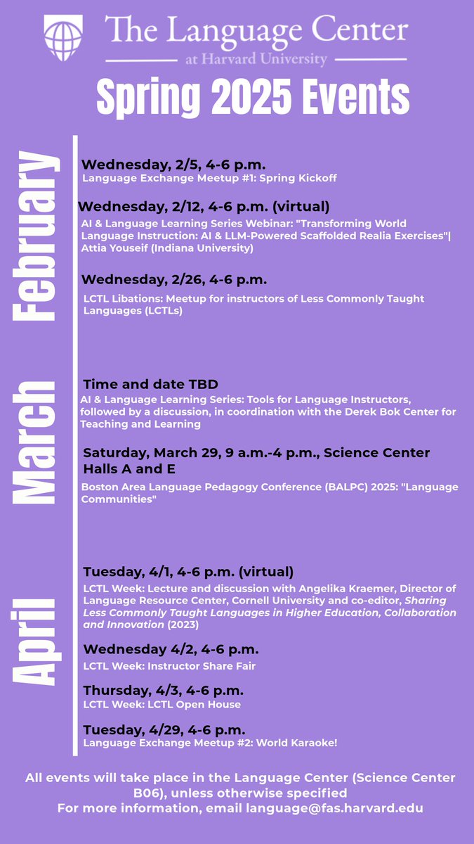 Language Center @ Harvard University (@langctrharvard) on Twitter photo Happy first day of classes, <a href="/Harvard/">Harvard University</a>! Check out what's happening at the Language Center this semester: Happy first day of classes, <a href="/Harvard/">Harvard University</a>! Check out what's happening at the Language Center this semester: