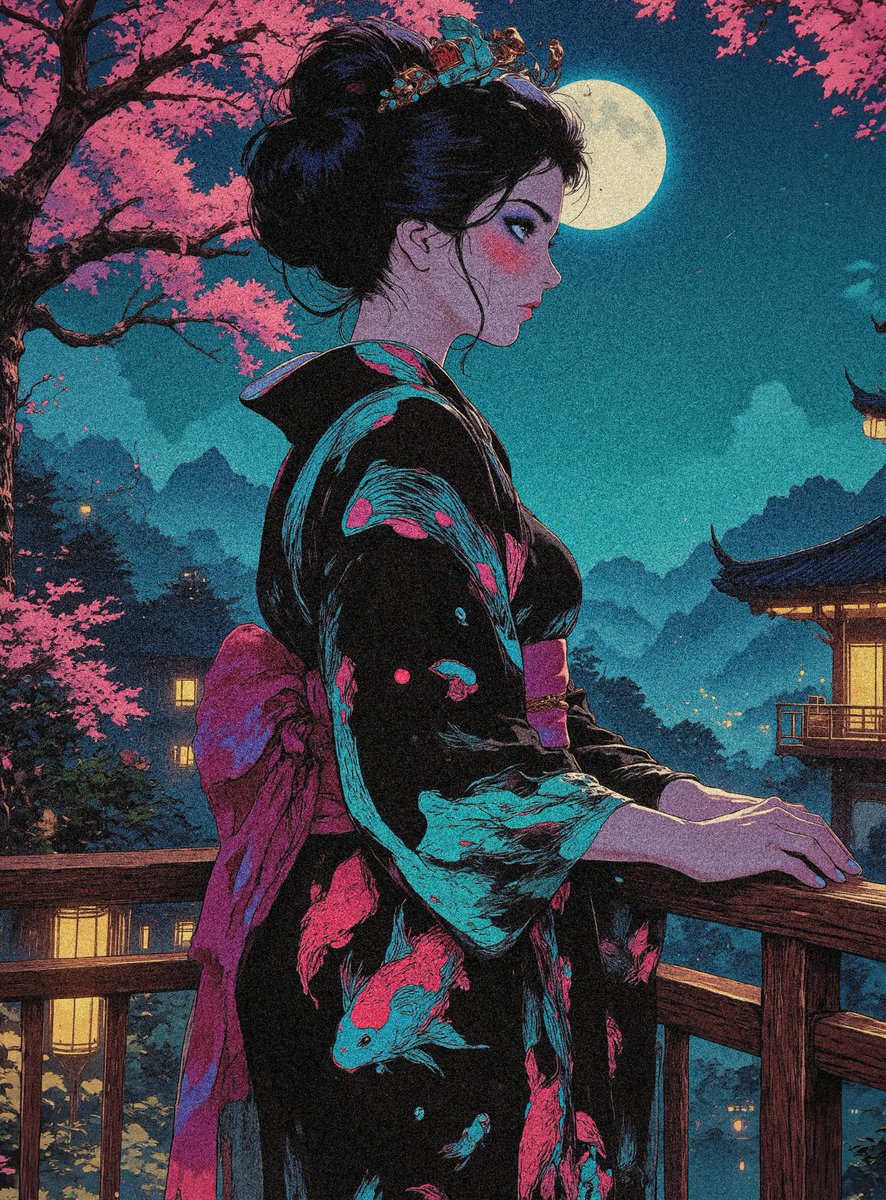 GIAMBOCCIETTO's tweet photo. Modern Meets Tradition: A Geisha Under the Moonlight 🌙✨

#Geisha #AnimeArt  #Retro  #egirlstyle  #Japanesewomen  #moonlight  #AnimeArt #AIart https://t.co/GmMOq1IQXt