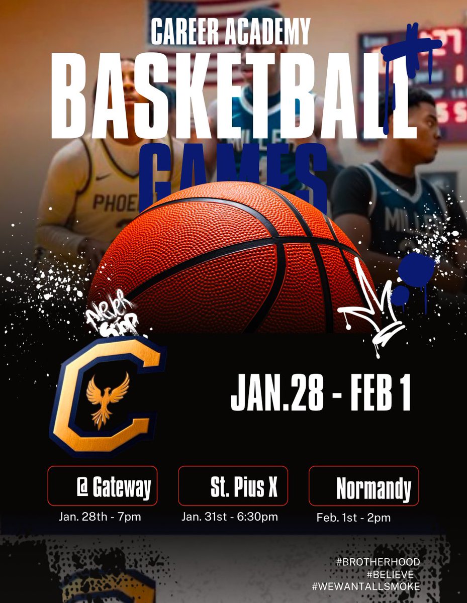 Here is our schedule for this week! Please plan to come out and support your Career Academy Phoenix! 

#Brotherhood | #RelentlessEffort
