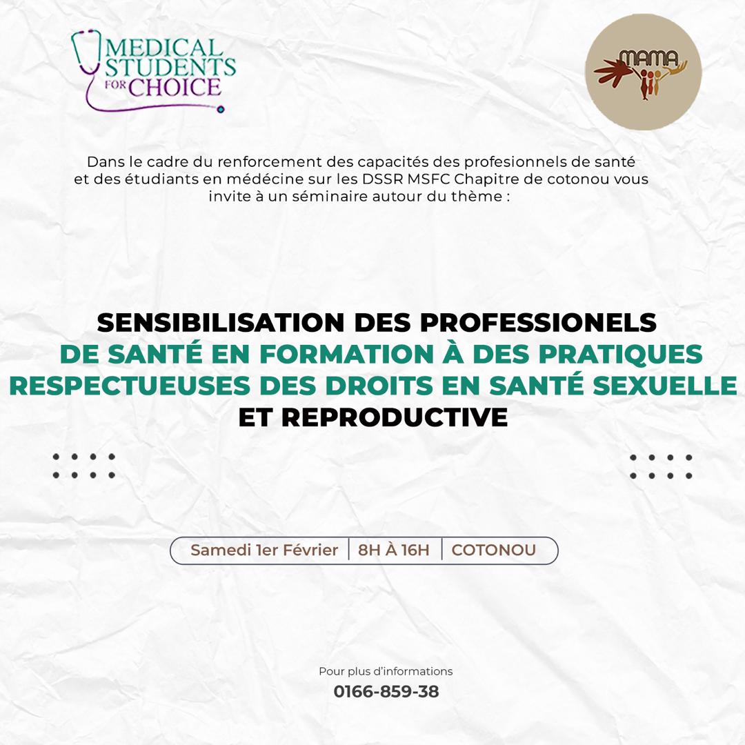 Dans le cadre du renforcement de capacité des professionnels de santé et des étudiants en médecine, MSFC Cotonou vous invite à un séminaire le 1er février prochain. 
Prenez le rendez-vous 
Et inscrivez vous vite ici 👉🏼:
docs.google.com/forms/d/1gKsl6…

Ps: Places très limitées