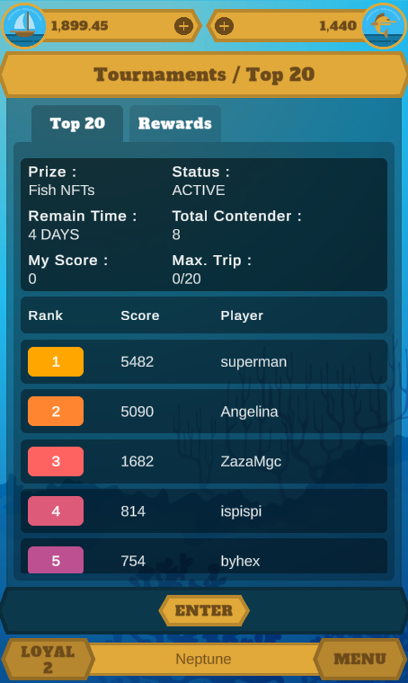 fisher_planet's tweet photo. S1/R4 Tournament has started. Free to join! 🏆#p2e #CryptoNews #crypto #cryptocurrency #PlayToEarn #NFTs #TokenLaunch #GameFi #Airdrops #BlockchainGaming #Giveaway #altcoin https://t.co/yTKOqa64sk
