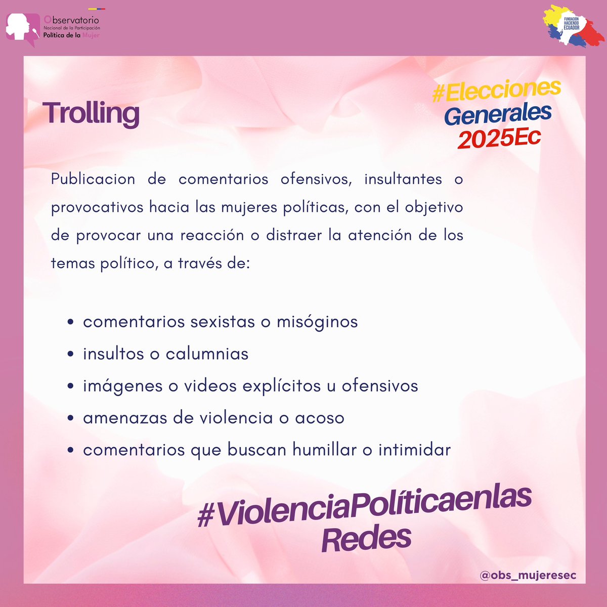 #MonitoreoViolenciaPolitica ☂️

#BastaDeViolencia✋ contra la candidata a la Vicepresidencia <a href="/Elsa_Guerra_R/">Elsa Guerra Rodríguez</a> #elsaguerra de <a href="/PSEcuatoriano/">Partido Socialista Ecuatoriano</a> 

#mujerespolíticas 
#elecciones2025ec🗳️🇪🇨  #trolling