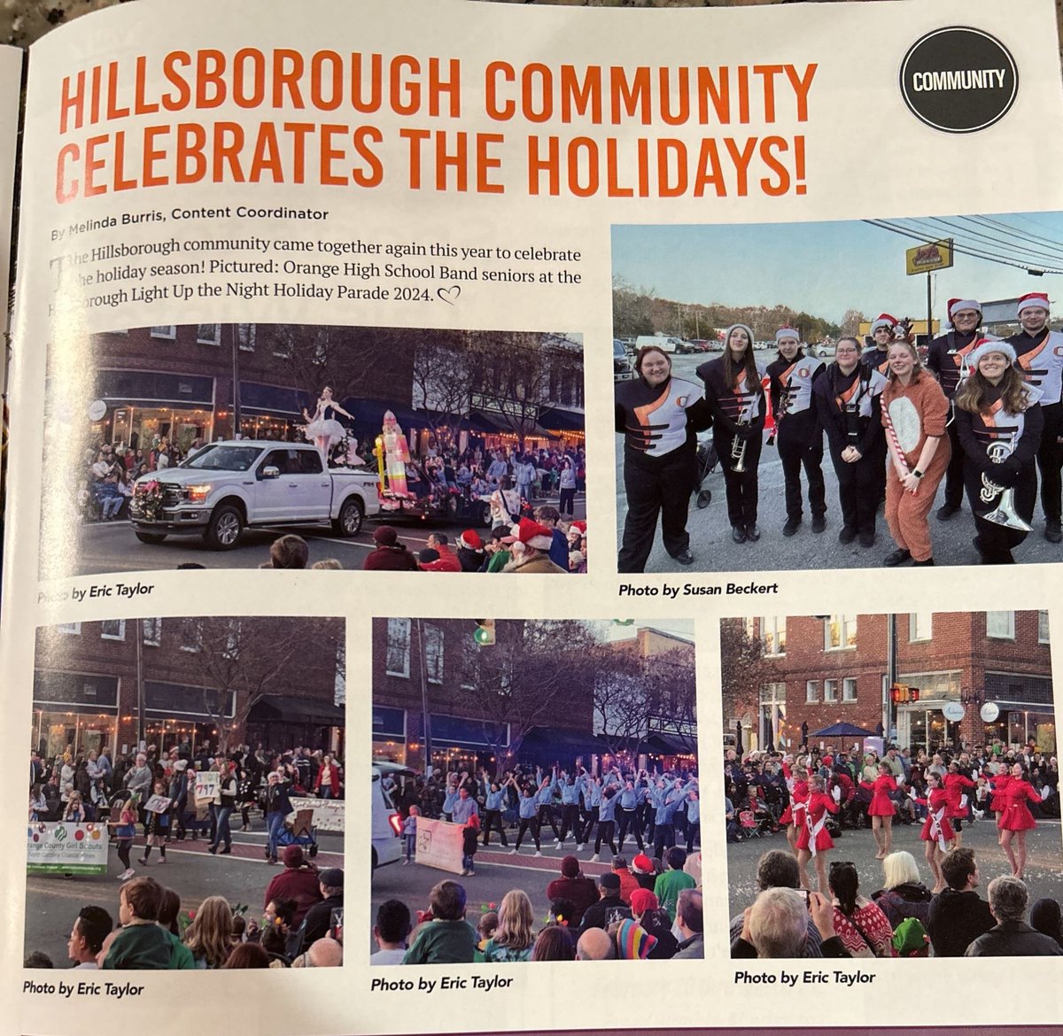 OHS Band Seniors (and more) featured in Heart of Hillsborough magazine! Images taken at December's Hillsborough Holiday Parade!