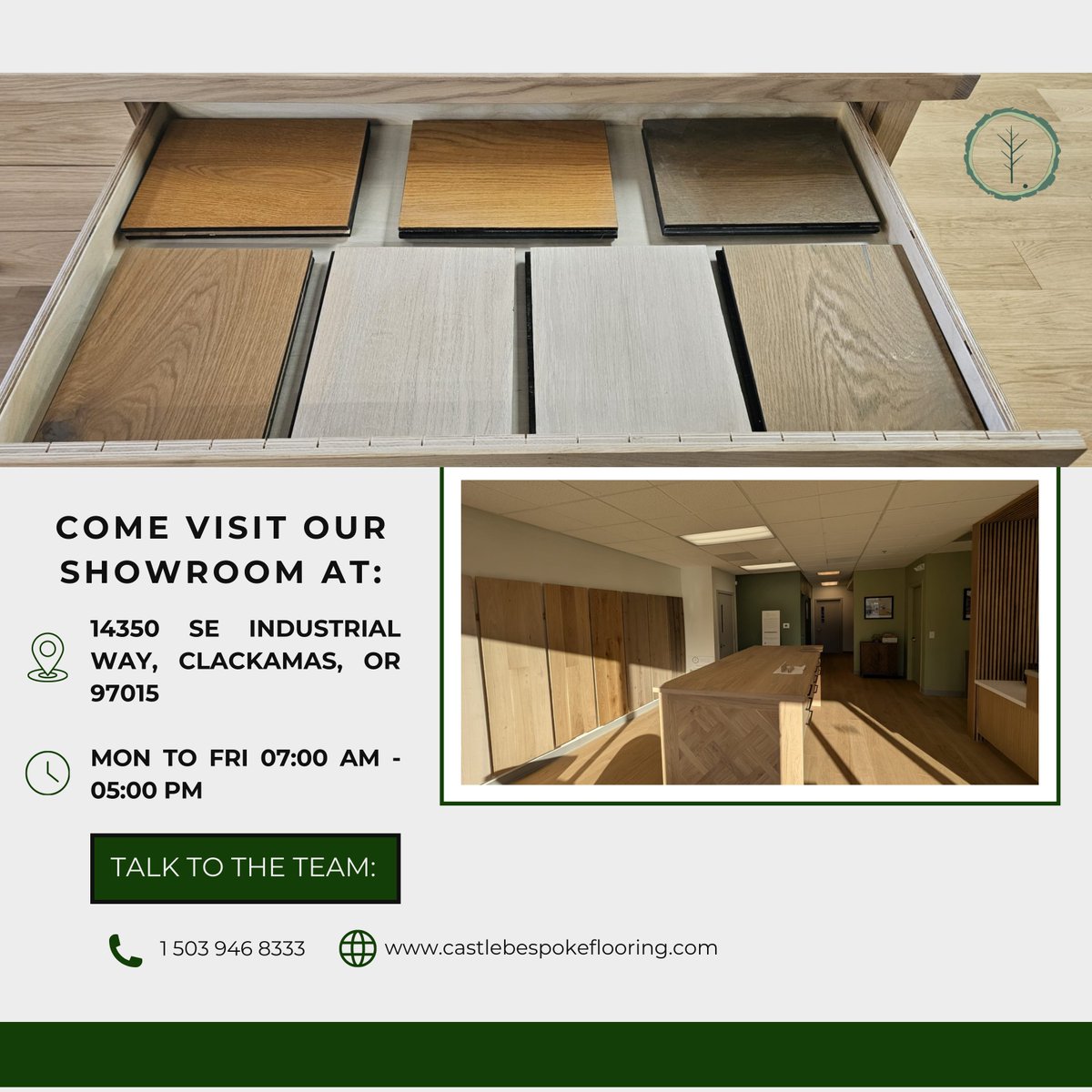 Looking for the perfect flooring to elevate your space? Come visit our showroom at Clackamas, OR and explore our stunning collection of bespoke designs! Our team is here to help you find the ideal fit for your project. See you soon!
