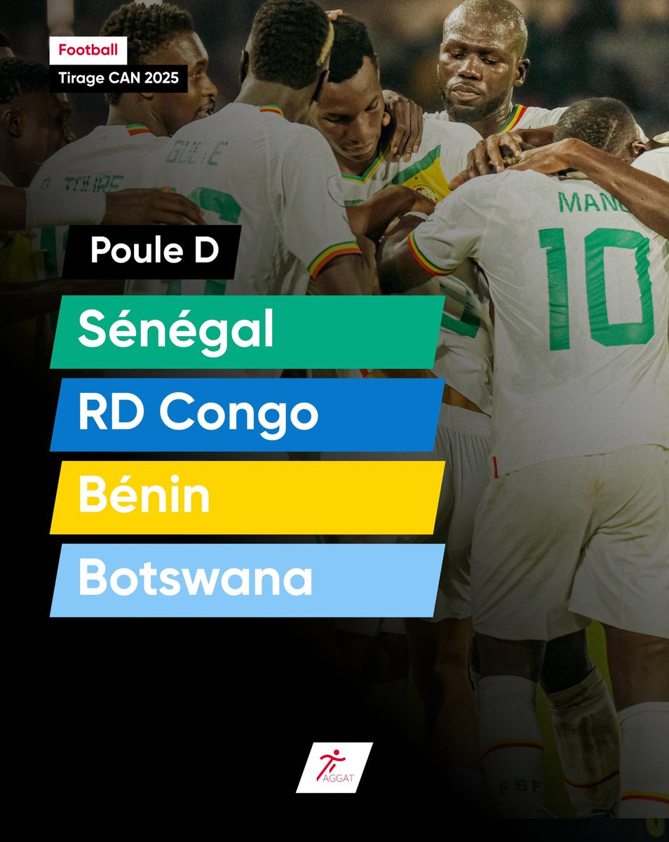 taggatsn's tweet photo. #Officiel | Le Sénégal est logé dans la poule D avec la RD Congo, le Benin et le Botswana ! 

#TotalEnergiesAFCON2025 https://t.co/B8l7tgrvKN