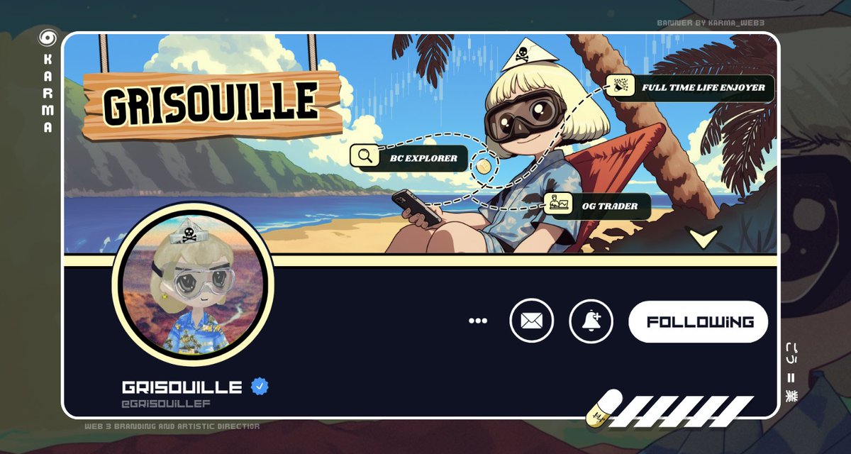// REBRABNDING // 

Pour démarrer la semaine, proposition de branding pour <a href="/GrisouilleF/">Grisouille 🫵 (bull/acc)</a> !! ☀️ J'ai tenté de mélanger le mood de ses visuels en épinglé avec son NFT actuel en PP !