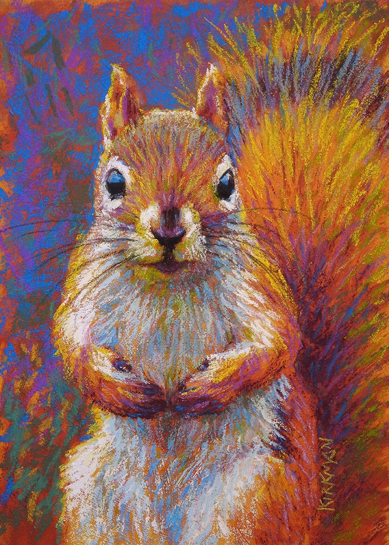 ritakirkman's tweet photo. "Another Hungry Squirrel" (pastel, 7x5 inches)

Finally! Here's that cute squirrel I pasteled in my VOS Episode 211, and underpainted in Episode 209. Turned out the client loved it and bought it right away! Yay! https://t.co/jvhSiQ1usa