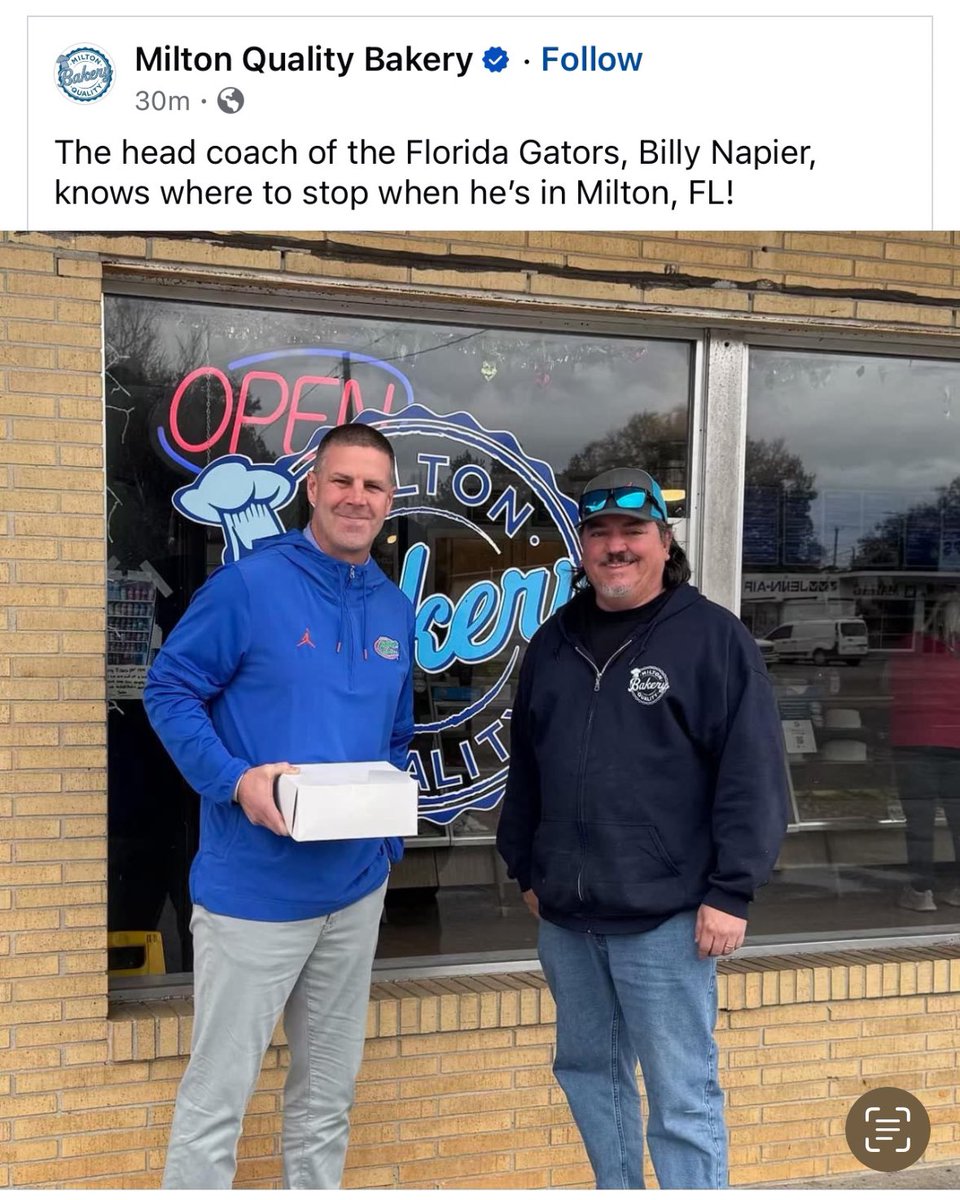 BrettHSanborn's tweet photo. Someone gave @coach_bnapier some solid advice.  You cannot go wrong at the Milton Quality Bakery. https://t.co/cydU2Adwu7