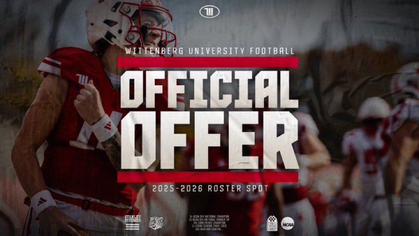After a great visit, I am blessed to receive an offer from <a href="/WittFootball/">Wittenberg Football</a> Thank you <a href="/JimCollins_FB/">Jim Collins</a> for the opportunity.
<a href="/COACHSPECHT28/">Steve Specht</a> <a href="/RUNBYU/">COACH T, M.Ed., HSSCC, USAW,FMS</a> @__ep3 @Cjohn_5
