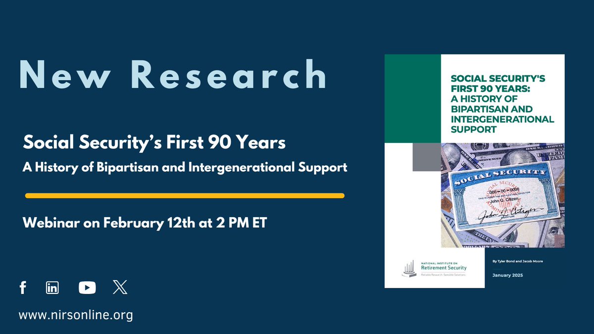 NEWS | Report finds public support for Social Security remains strong and Americans more confident in Social Security as they approach retirement. 

Report: bit.ly/4hatiHr
Feb 12th Webinar: bit.ly/4hzDHwu
Press Release: bit.ly/3EcESmV

#SocialSecurity