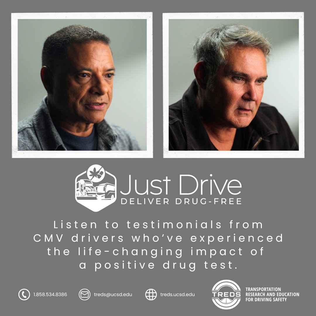 Just Drive: Deliver Drug-Free is a free course that aims to improve roadway safety by preventing drug-impaired driving among CDL holders.
Watch testimonials from CMV drivers impacted by drug use: bit.ly/DrugFreeTestim…
Visit the TREDS site to learn more: bit.ly/DeliverDrugFree
