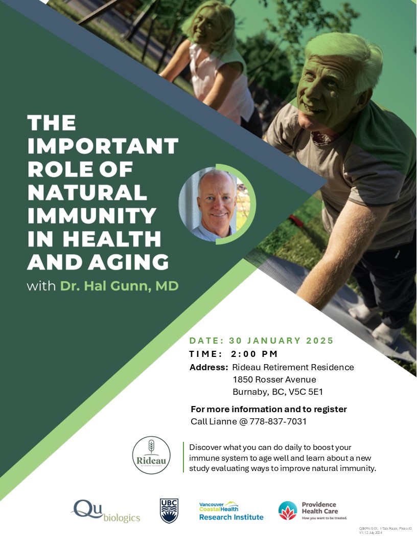 QuBiologics's tweet photo. Boost Your Immunity: Join Dr. Hal Gunn for a Presentation on Strengthening Your Immune System - Tailored for People 65+

Date: January 30, 2025
Time: 2:00 PM
Location: Rideau Retirement Residence
RSVP: Call/ Text Lianne @ 778-837-7031 https://t.co/Zh6iJ9loOG
