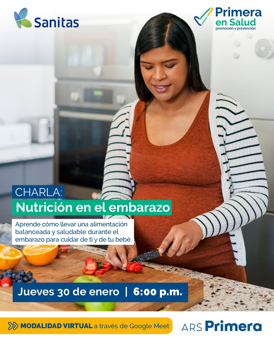 ¡Acompáñanos y aprender como llevar una alimentación saludable durante el embarazo!

🗓 Cuándo: jueves 30 de enero
⏰ Hora: 6:00 p. m.
📍 Modalidad: Virtual, aquí link de acceso: meet.google.com/jaa-ochg-rnn