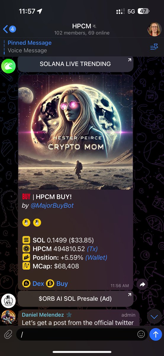 $HPCM IS ON DEX NOW!! Follow us
Ca: GpiqKZoH8zQRzoVcb6dwq9iQar8yAuZeAaA3RhGvpump
Tg: t.me/HPCMSOL