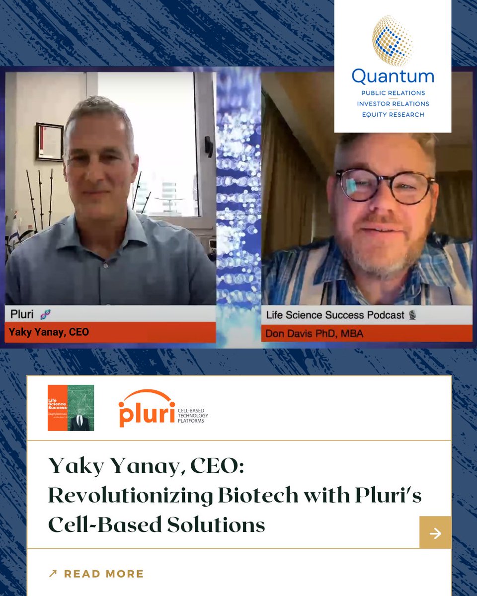 QuantumMediaLLC's tweet image. Uncover the future of biotech with @YakyYanay on Life Sciences Success! Learn how @Pluribiotech&apos;s cell-based solutions are set to revolutionize healthcare. Watch now: [link below] 🔗 #Biotech #Celltech #Pluri