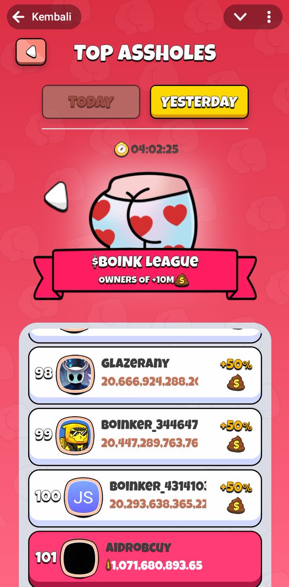 O_rizk1's tweet photo. @BoinkersIO How much money does it cost to get on the leaderboard? https://t.co/fZeF80HQJL