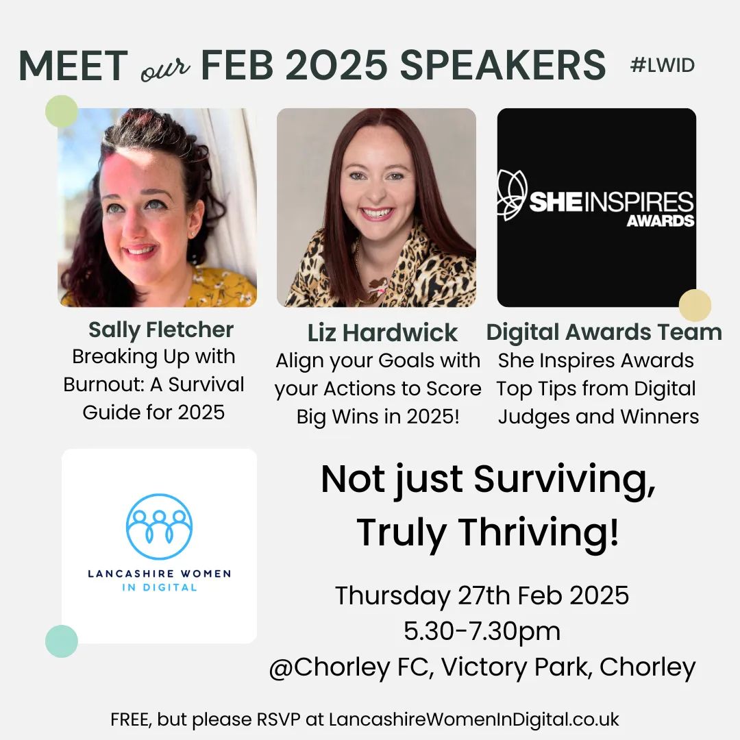 Our next #LWID event is now open for bookings!
Feb 27th 5.30pm-7.30pm in #Chorley #Lancashire 

Come join us! 

lancashirewomenindigital.co.uk/lwid-feb2025