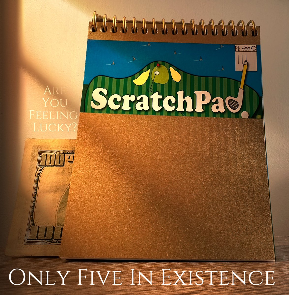 Run4estmack's tweet photo. Hidden within a stack of 250 classic ScratchPads are FIVE limited edition Golden ScratchPads. Tucked into these ScratchPads is a $100 bill and a custom ScratchPad sticker. These are randomly sorted among the stockpile, except one. 

The 11th unit sold will 100% be Golden! https://t.co/2t37mcxFwT