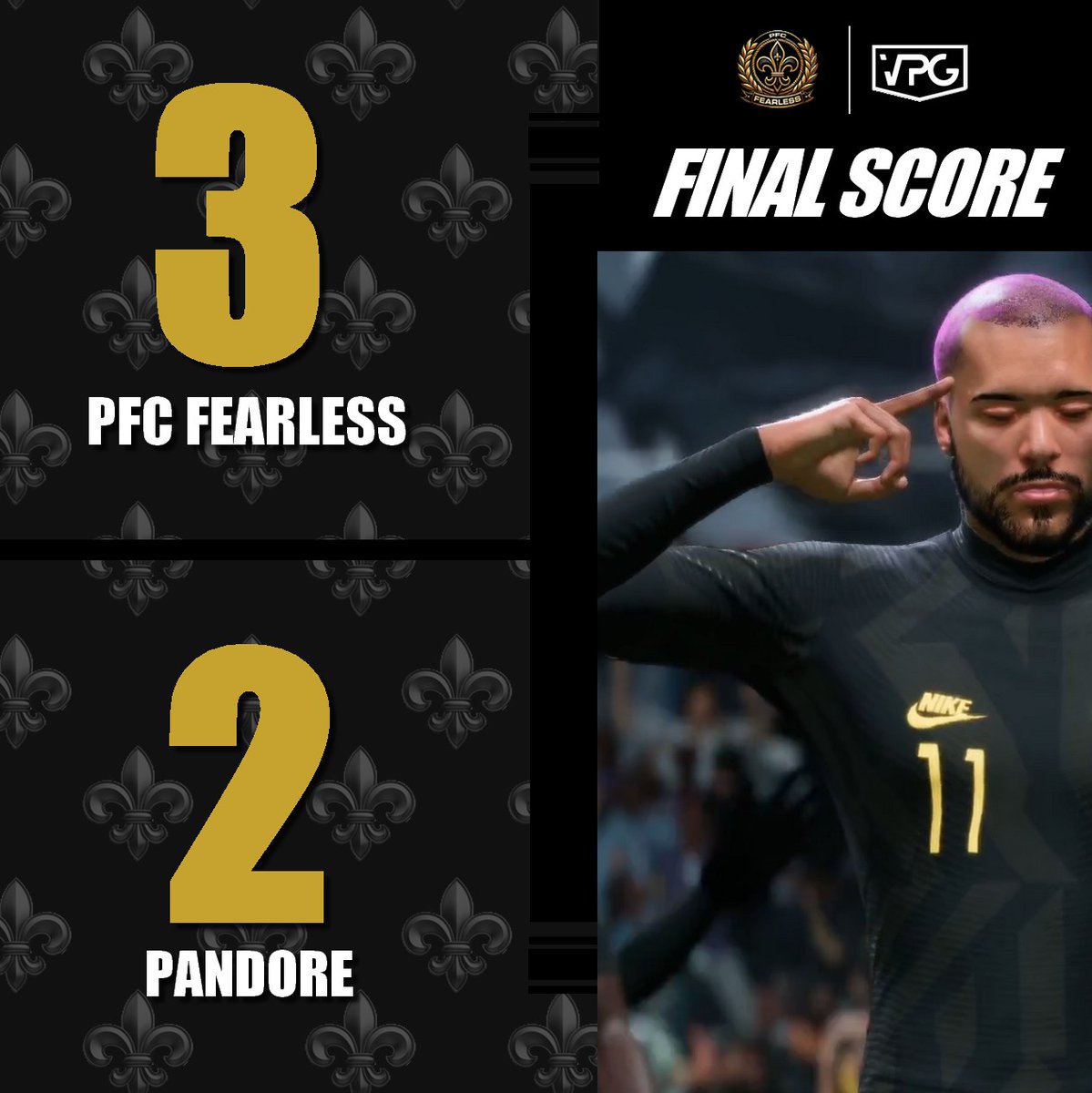 PFC Fearless (@fearless_cp) on Twitter photo Résultats de la soirée
🟩 | 4-2 <a href="/aquilae_esport/">AquilaeEsport</a>
⚽️🅰️🅰️🅰️ | Tanko
⚽️⚽️ | Veusti
⚽️ | Nayzil
⭐️ | Tanko
🟩 | 3-2 <a href="/Pandore_eFoot/">Pandore eFoot</a>
⚽️⚽️ | Veusti
⚽️🅰️ | Tanko
🅰️ | Missette
🅰️ | Bnito
⭐️ | Tanko
_____ Résultats de la soirée
🟩 | 4-2 <a href="/aquilae_esport/">AquilaeEsport</a>
⚽️🅰️🅰️🅰️ | Tanko
⚽️⚽️ | Veusti
⚽️ | Nayzil
⭐️ | Tanko
🟩 | 3-2 <a href="/Pandore_eFoot/">Pandore eFoot</a>
⚽️⚽️ | Veusti
⚽️🅰️ | Tanko
🅰️ | Missette
🅰️ | Bnito
⭐️ | Tanko
_____