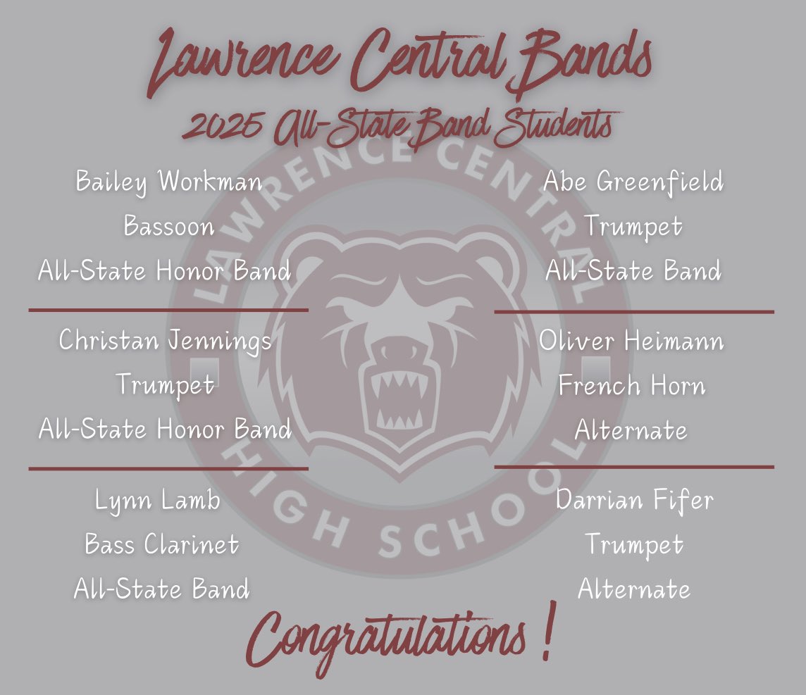 LCHS_Bands's tweet image. Congratulations to our 2025 All-State Band students!
