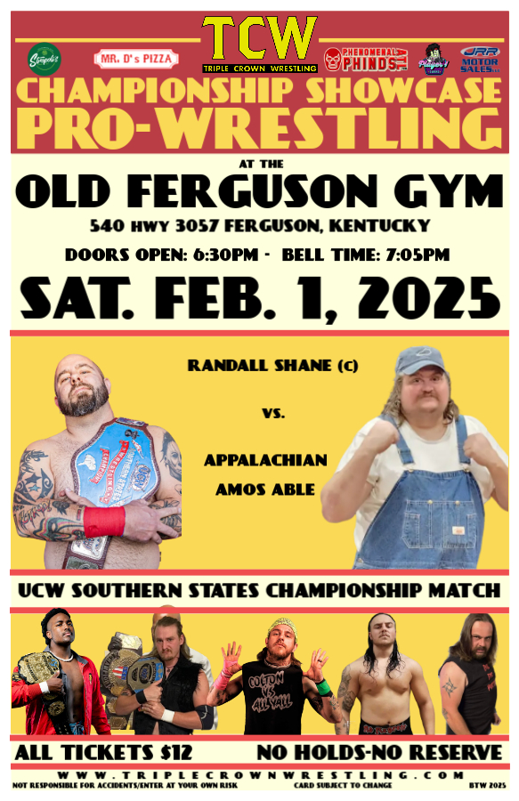 The_TripleCrown's tweet photo. 👑👑👑MATCH ALERT👑👑👑
UCW SOUTHERN STATES CHAMPIONSHIP MATCH
Randall Shane (c) vs. Appalachian Amos Able https://t.co/kiJUA5Va2n