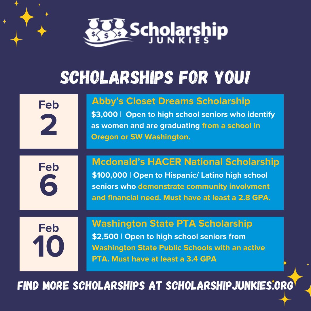 ✨Monday's always a good day to find a bag of money.
🔎If you're looking for scholarships, lock in.🤑🔒
#Scholarships #MoneyMonday #ScholarshipHelp #ScholarshipOpportunities

Visit Scholarship Junkies for More:💻
scholarshipjunkies.org