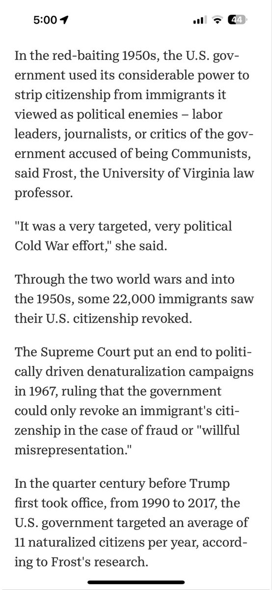 ChaliceGarden's tweet image. After the “red scare” of McCarthy in the ‘50s, #SCOTUS ruled immigrants’ citizenship cannot be revoked arbitrarily, per Reno Gazette. #citizenship #denaturalization #immigration #Trump