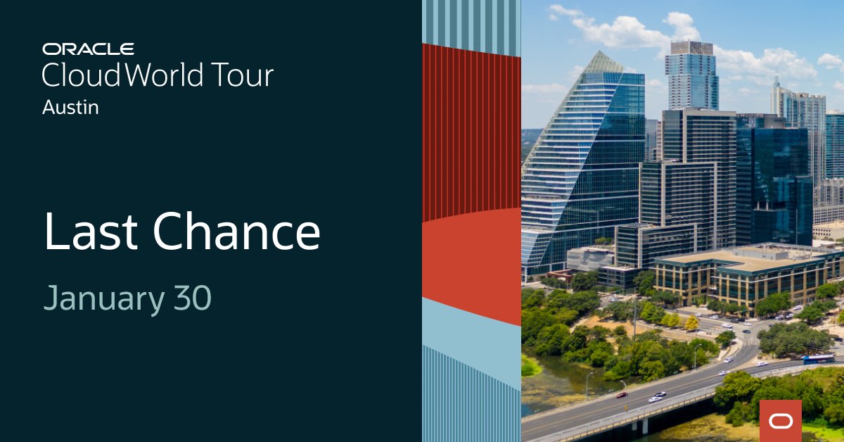 tracidelvecchio's tweet image. Don’t miss out on this full day of learning, networking, and leadership. Request to attend #CloudWorld Tour Austin: social.ora.cl/6018xT20M