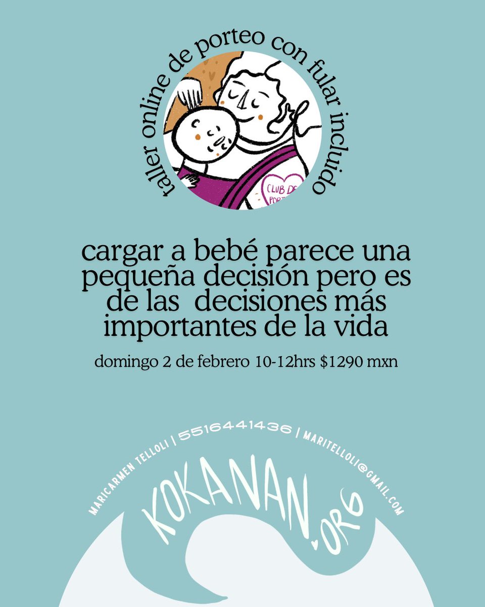 mymabebe's tweet photo. cargar a bebé parece una pequeña decisión pero es de las  decisiones más importantes de la vida

✨taller de fular
🌙incluye fular a elegir de colores disponibles

✨ online

🌙10-12 hrs domingo 2 de febrero

✨inscripciones x whatsapp
5555350372

https://t.co/7xD2tPvE82 https://t.co/4PoIeOi1FP