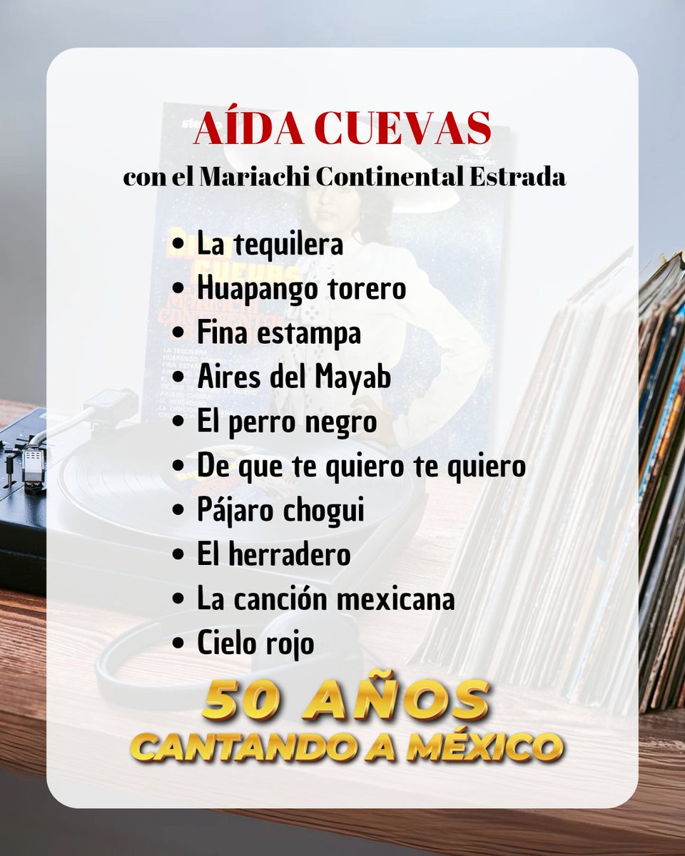 AidaCuevas's tweet photo. ✨Aída Cuevas con el Mariachi Continental Estrada 💿
Gracias a qué mi padre vendió su coche para financiarlo, este es el primer disco de mi carrera.  
Sólo tuvimos 2 horas para grabarlo, voz y música a la vez como se hacía en aquel entonces. #50AñosCantandoAMéxico #50Aniversario https://t.co/FZRNqHyqKj