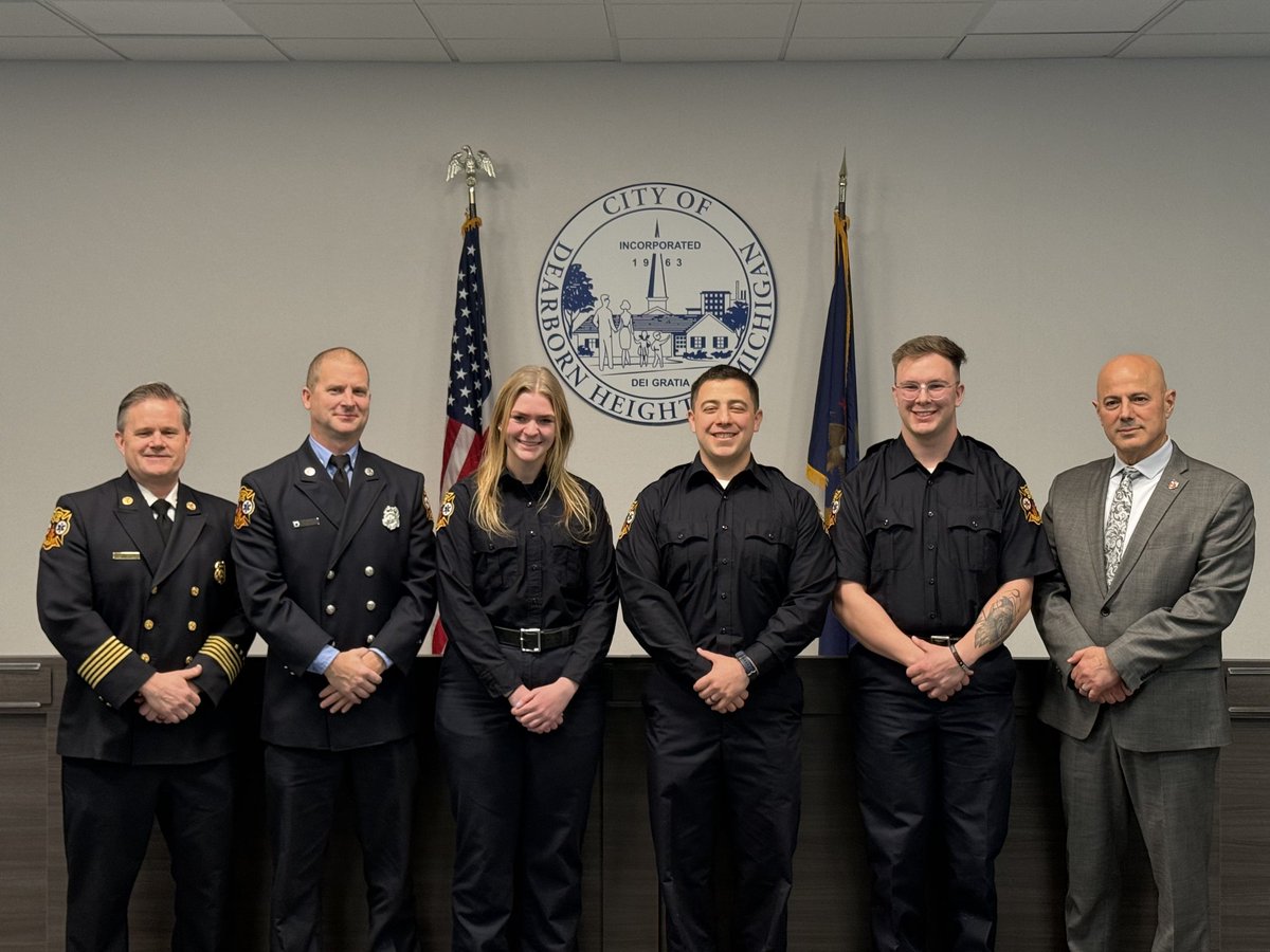 Busy day today at <a href="/DearbornHts/">City of Dearborn Heights</a> as we welcome newly hired PFF Ahner and PFF Maynard to the DHFD family. We also had the swearing in of newly promoted FFII Kevin Ryan and we were finally able to swear in PFF Chadwick!