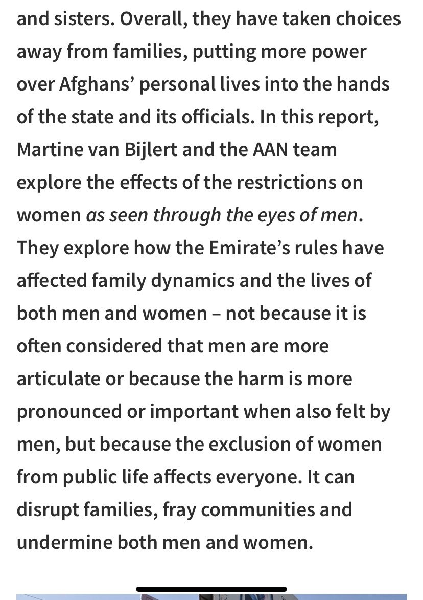 “Because the exclusion of women from public life affects everyone. It can disrupt families, fray communities &amp; undermine both men &amp; women.”— via <a href="/AANafgh/">AAN Afghanistan</a> by <a href="/mvbijlert/">Martine van Bijlert</a>