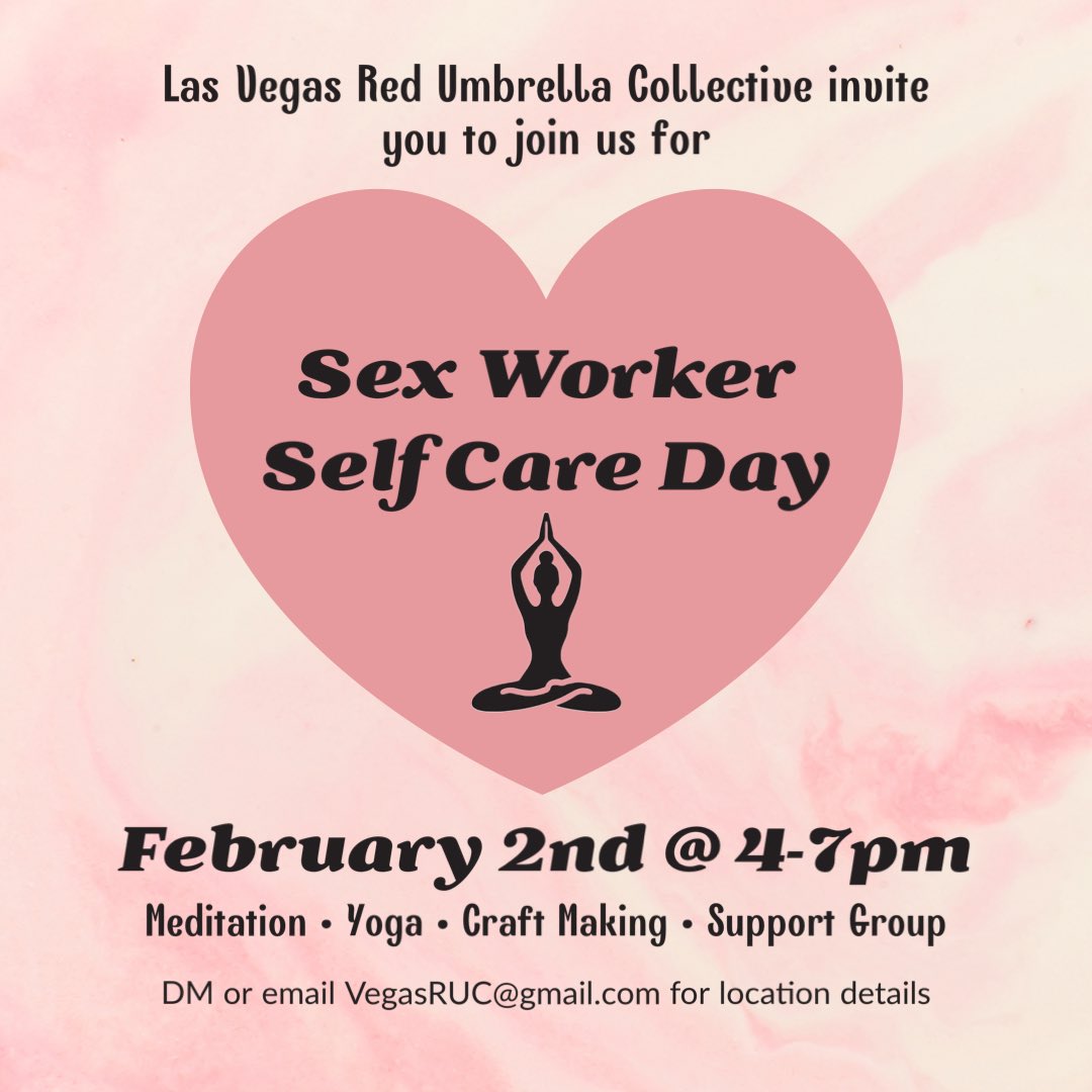 Las Vegas Red Umbrella Collective (@vegasruc) on Twitter photo Please join us for an afternoon of yoga, meditation, craft making, & a support group session to close it out and decompress. Please email vegasruc@gmail.com or DM us to RSVP for address as this is event is current and former SW’ers-only. 🤍☂️🫱🏼🫲🏻 We hope to see you there! Please join us for an afternoon of yoga, meditation, craft making, & a support group session to close it out and decompress. Please email vegasruc@gmail.com or DM us to RSVP for address as this is event is current and former SW’ers-only. 🤍☂️🫱🏼🫲🏻 We hope to see you there!