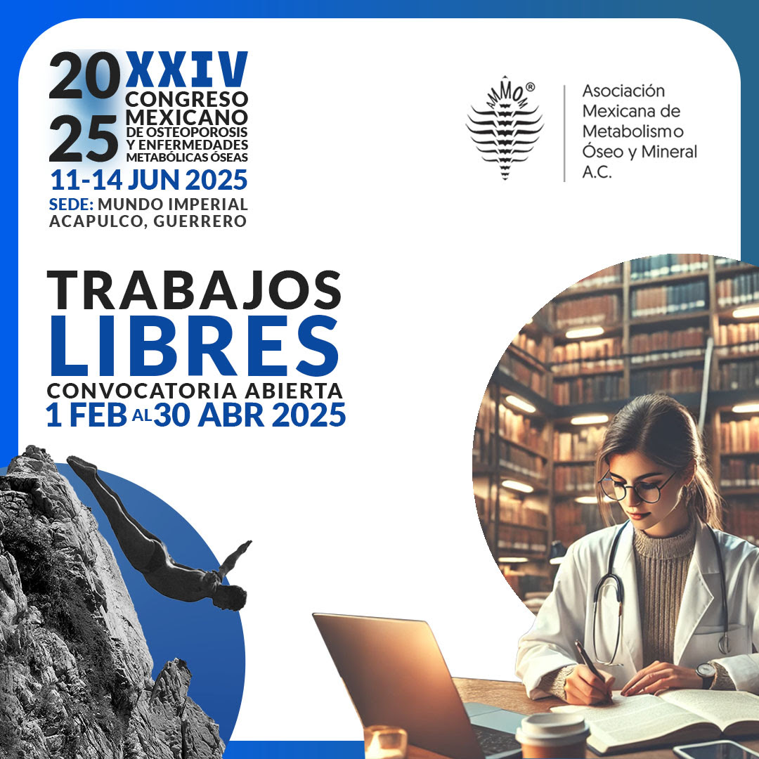 Participa en el concurso de trabajos libres a realizarse durante el XXIV Congreso Mexicano de #osteoporosis y #enfermedadesmetabólicasóseas

Convocatoria abierta a partir del 1° de febrero

congreso.ammom.org/trabajos-libres

#congresoammom
#ammom