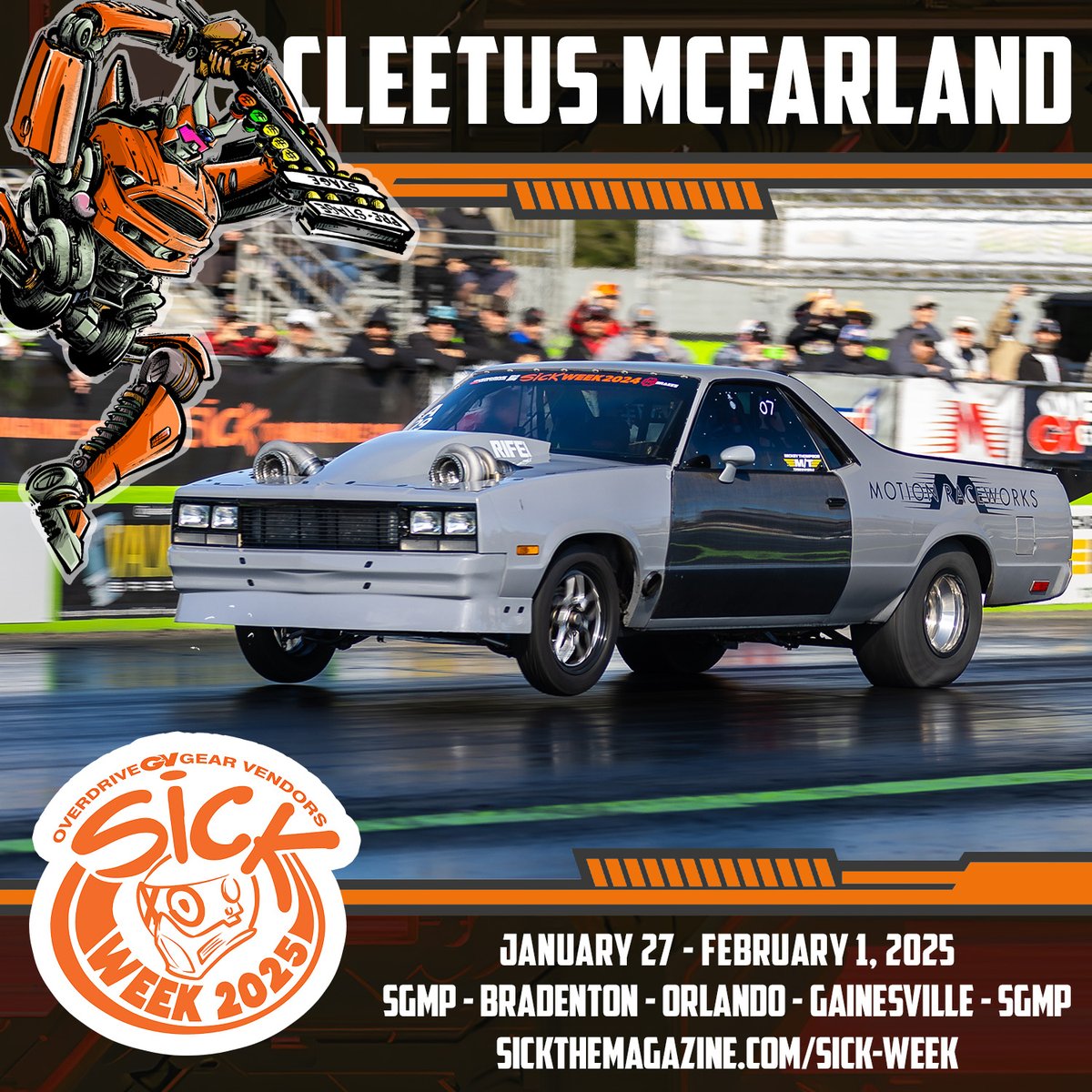 GvilleDragRaces's tweet photo. 4️⃣ Days Away 🔜⁠
⁠
Sick Week 2025 returns to Florida's Home for Drag Racing next Friday with 350 of America's Quickest Street cars and a packed cast joining along. ⁠
⁠
To learn more, head to https://t.co/DAI813qoLQ⁠
#sickweek2025 | #gainesvillleraceway https://t.co/tETrEVsf4Z