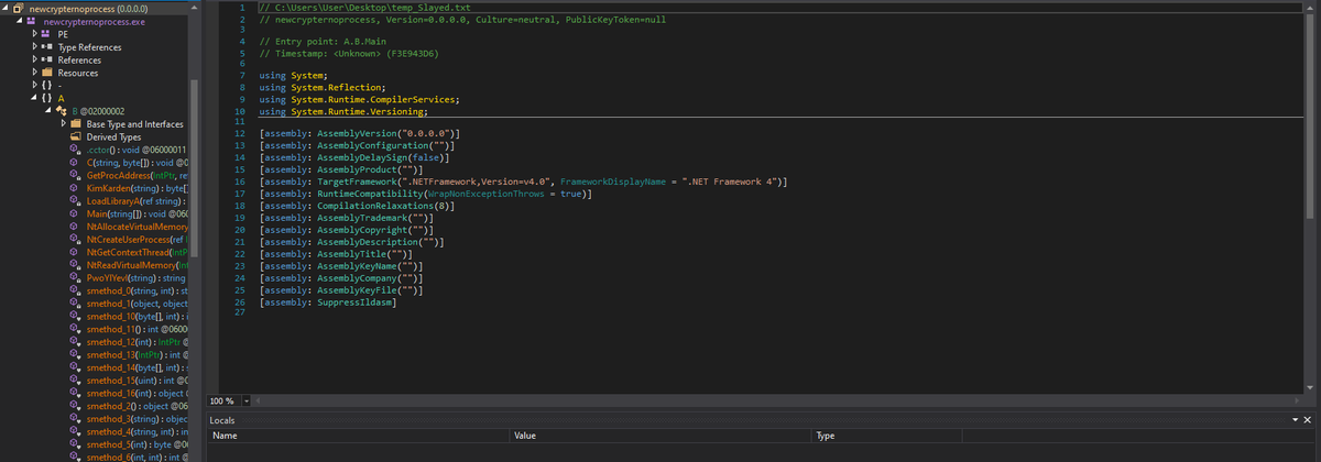 v4ensics's tweet image. Decoding the #octal encoded #JS code, 2 malicious .NET executables are revealed (named "redist" and "newcrypternoprocess"). Both executables are packed.
Unpacking the executables revealed the files to be part of a #Rhadamanthys stealer malware campaign (malpedia.caad.fkie.fraunhofer.de/details/win.rh…).