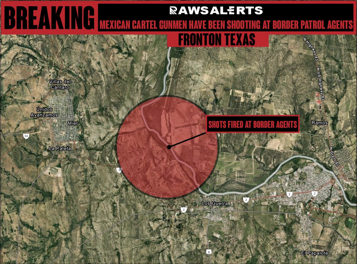 rawsalerts's tweet photo. 🚨#BREAKING: A Suspected Mexican cartel gunmen have begun shooting at Border Patrol agents as a group of illegal aliens were being brought across the river

📌#Fronton | #Texas

Currently, Border Patrol agents near Fronton, Texas, are on high alert after coming under fire from suspected cartel gunmen in Mexico during an attempted crossing of illegal aliens across the river, according to officials. The incident occurred as the group was being guided toward the U.S. side, prompting Border Patrol agents to return fire in self-defense. The exchange of gunfire successfully deterred the group, and the illegal aliens did not make it across the river. No injuries were reported among the agents or the individuals involved. Authorities are continuing to monitor the area closely