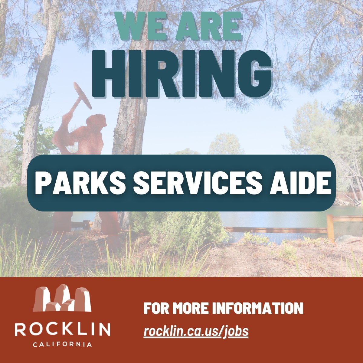 City of Rocklin is currently hiring for a full-time Parks Services Aide to help maintain our gorgeous parks, trails and open spaces. This is an amazing opportunity for those who enjoy working outdoors in a vibrant community!

Apply now: governmentjobs.com/careers/rockli…