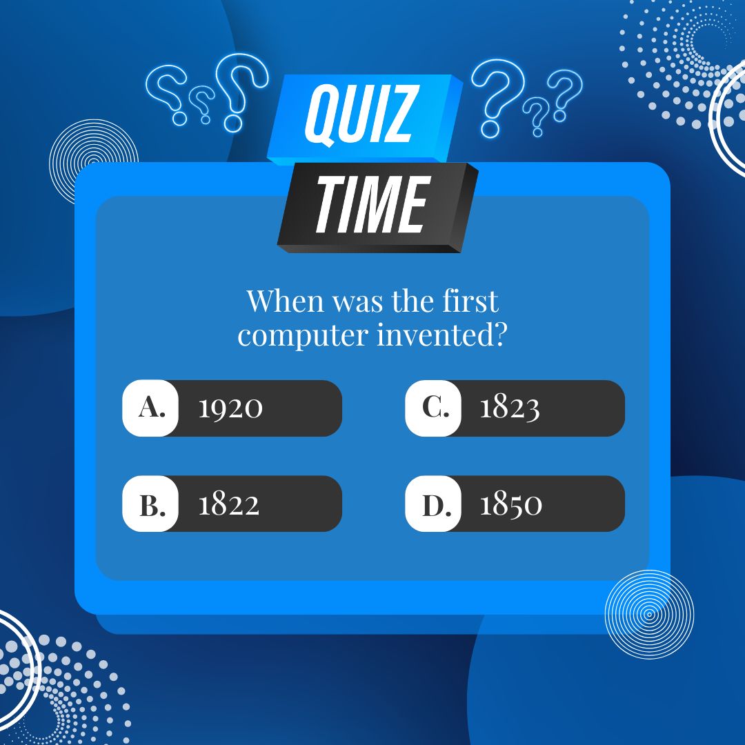 Capture_DigMktg's tweet photo. 🖥️ Quiz Time! 🖥️

Do you know when the first computer was invented? 🤔 It's a fascinating leap in technology that changed our world forever! Take a guess, and let us know in the comments! 

#TechHistory #ComputerTrivia #FunFacts https://t.co/B1eCpUkuGH