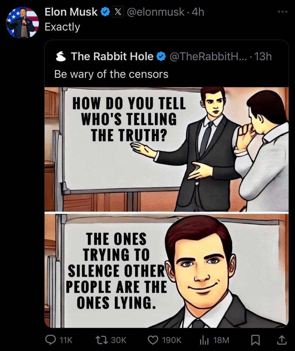 Aaand we're back! Gonna take a full ban, <a href="/elonmusk/">Elon Musk</a>.

Day 8? Of making fun of <a href="/elonmusk/">Elon Musk</a> until he censors our free speech.

Just like he did to this person.