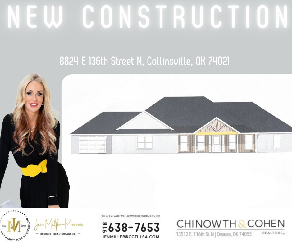 JenMillerMorrow's tweet photo. NEW CONSTRUCTION! 2.39 ACRES +/- WITH ROAD FRONTAGE EASY ACCESS TO HWY 75 N &amp; MINUTES TO DOWNTOWN TULSA OR BARTLESVILLE. 4 BDRM WITH 2 FULL &amp; 1 HALF BATH/ 3 CAR GARAGE. OPTION 400 SQ FOOT UPSTAIRS CAN BE FINISHED OUT FOR ADDITIONAL CHARGE. NO HOA!
https://t.co/TQp7rw6BZ2 https://t.co/1Rl1v39LKt