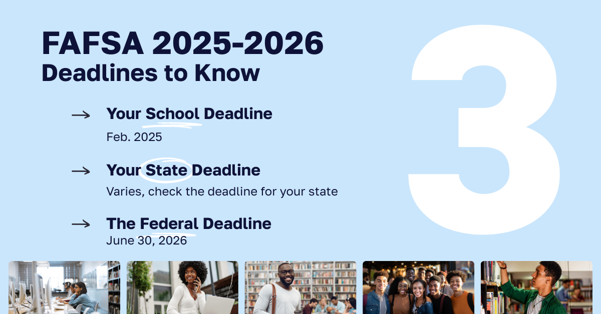 It's #FAFSA time, y'all! Stay on top of these 3⃣ deadlines to get allllll your funds 💸💸💸 

#financialaid #collegelife