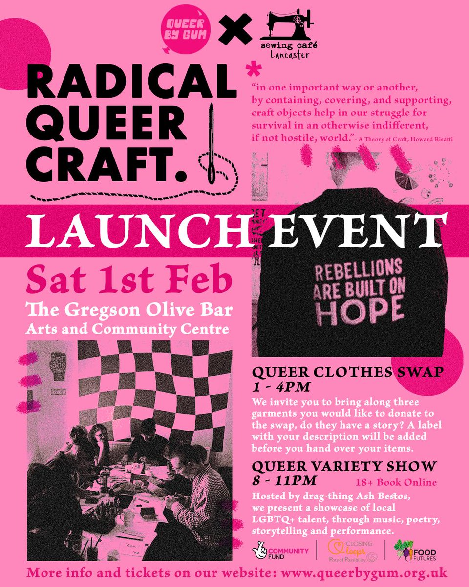 'Radical Queer Craft' at the Gregson Centre this weekend. Followed by a Queer Variety Show - this is going to be a brilliant weekend! 

Check it out: 

gregson.co.uk/event/queer-cl…