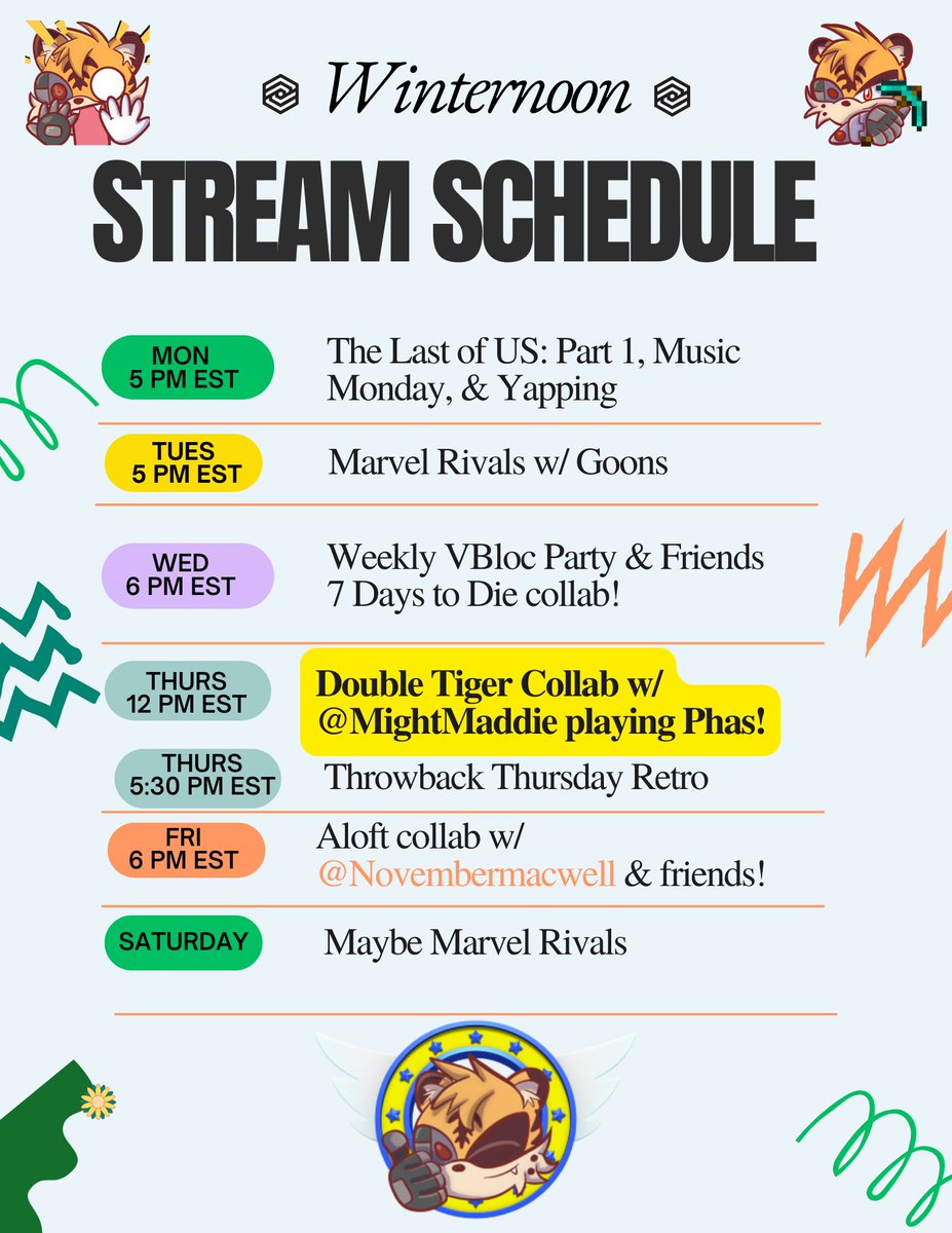 Stream schedule for the week! Twitch.tv/winternoon