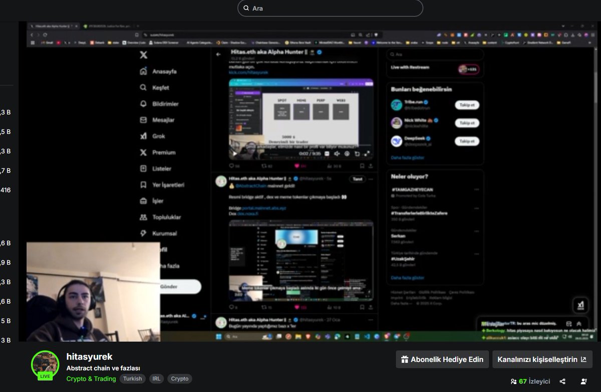 💰 <a href="/AbstractChain/">Abstract</a> ve yeni #Ai ve dahası...

Piyasada ki fırsatları ve gündemi değerlendiriyoruz ⤵️

kick.com/hitasyurek